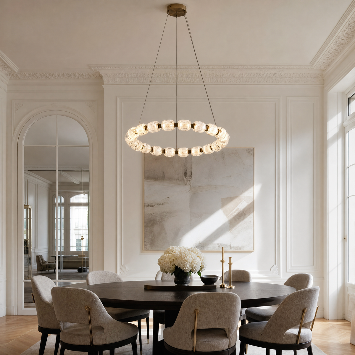 Crystal Chandelier Modern Brushed Brass Clear Crystal 23.6"-39.4" W for Dining Room