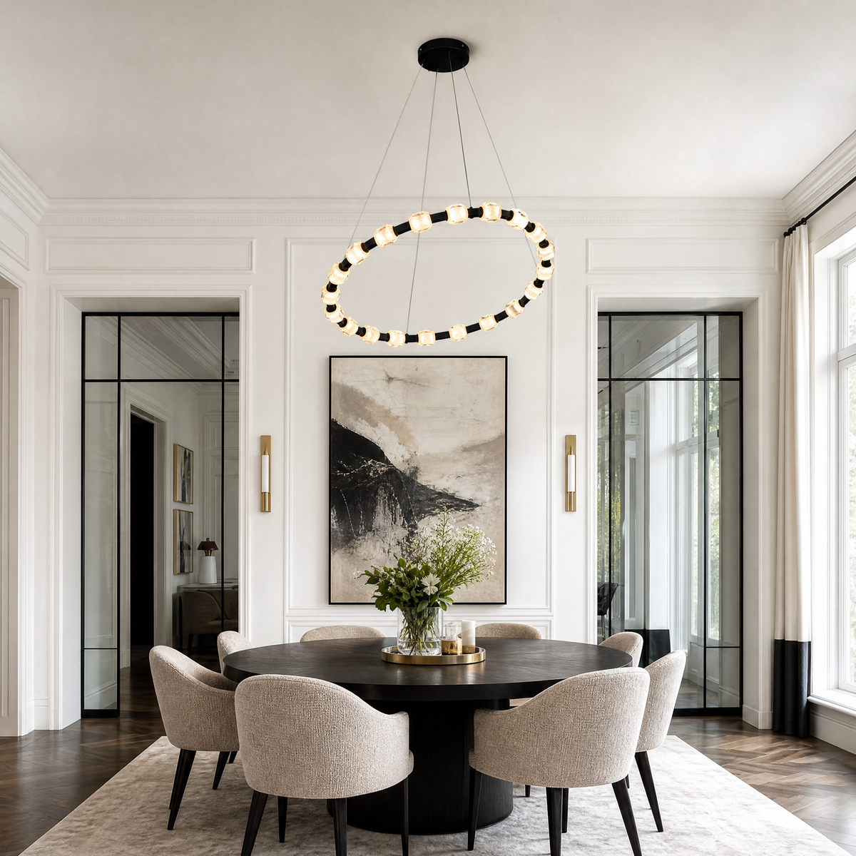Crystal Chandelier Modern Matte Black Clear Crystal 23.6"-39.4" W for Living Room