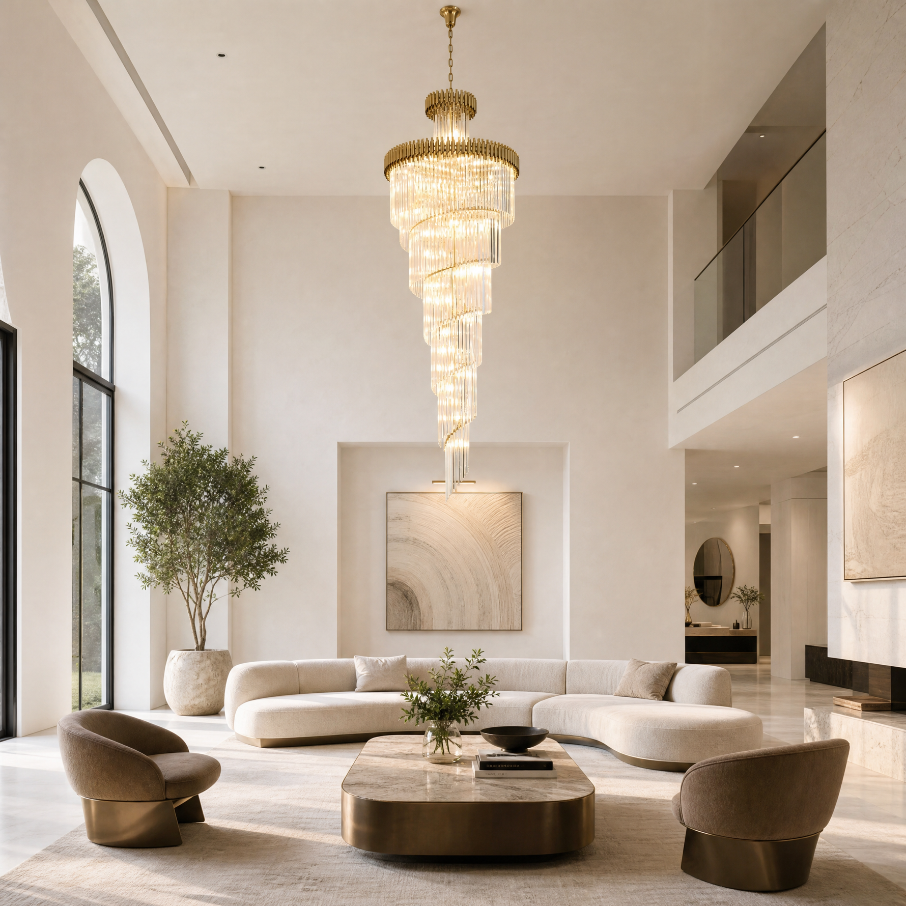 Crystal Spiral Chandelier – Gold Finish, 39‑in Diameter