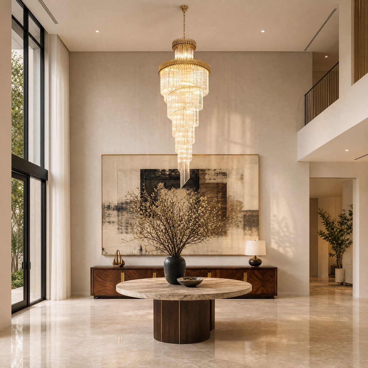 Crystal Spiral Chandelier – Gold Finish, 39‑in Diameter