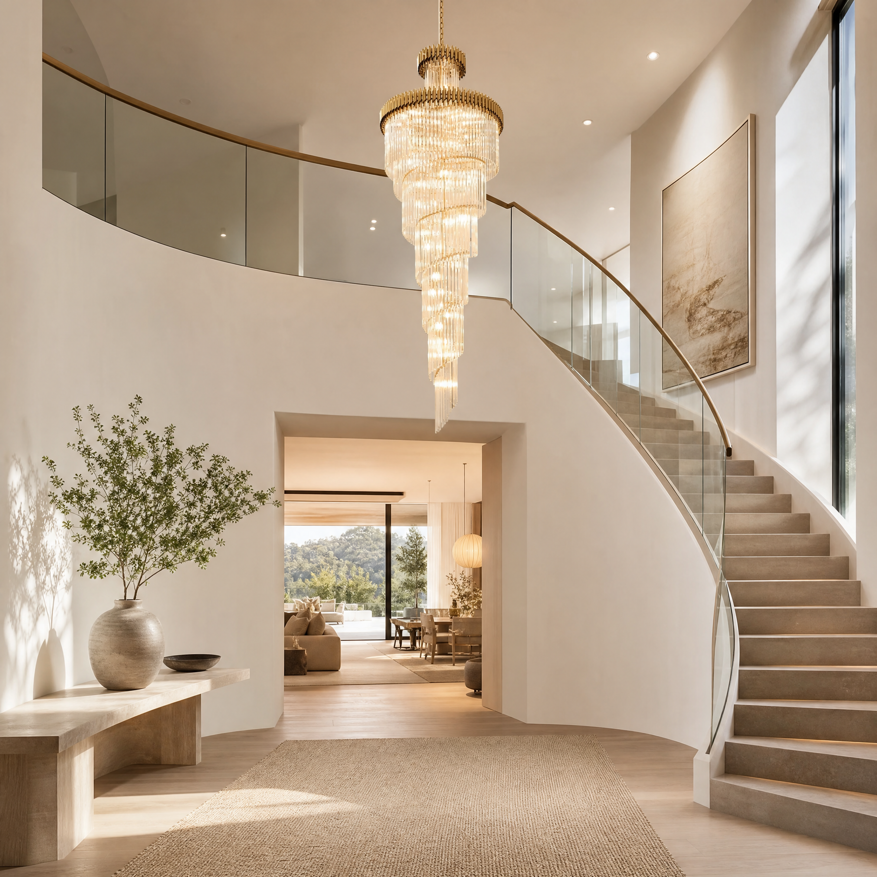 Crystal Spiral Chandelier – Gold Finish, 39‑in Diameter
