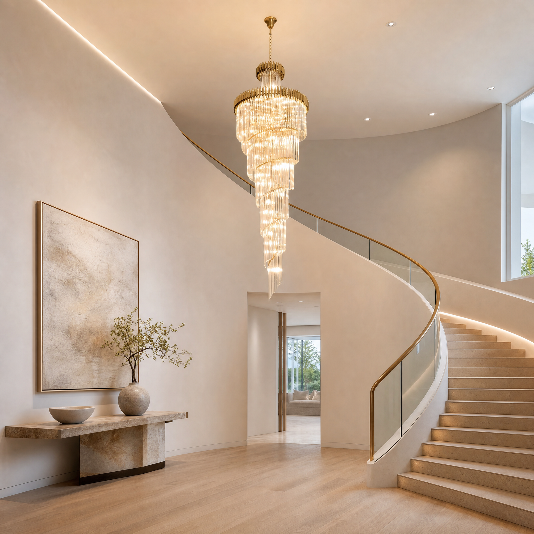 Crystal Spiral Chandelier – Gold Finish, 39‑in Diameter