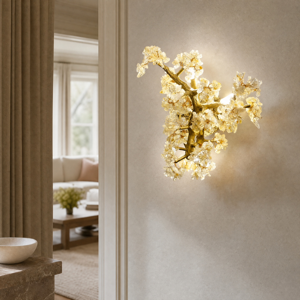 Crystal Tree Branch Wall Sconce in Warm Gold Finish