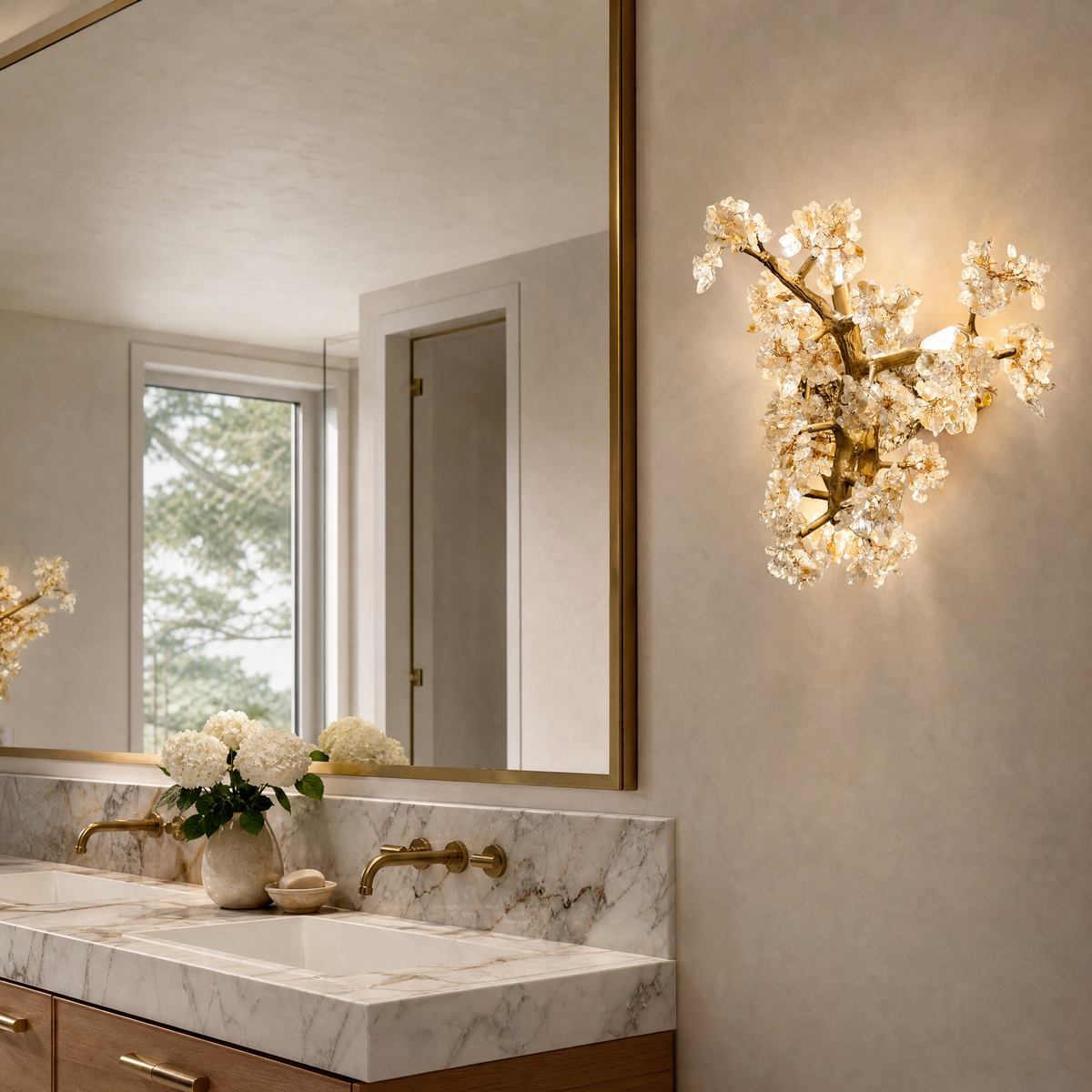 Crystal Tree Branch Wall Sconce in Warm Gold Finish