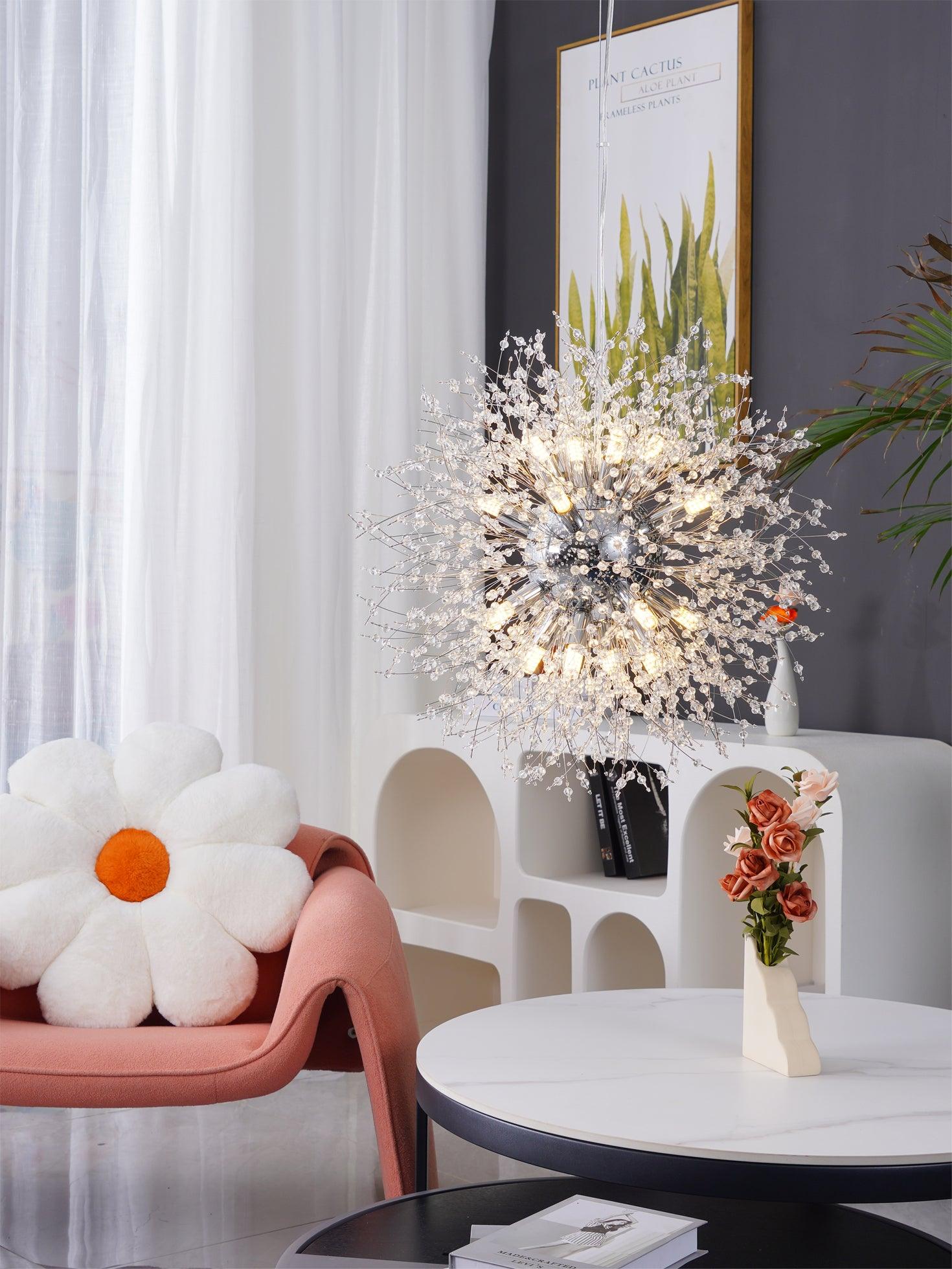 Elegant Gold Crystal Dandelion Chandelier with LED Lights