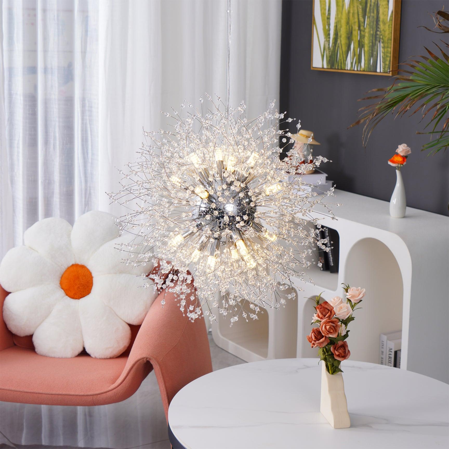 Elegant Gold Crystal Dandelion Chandelier with LED Lights