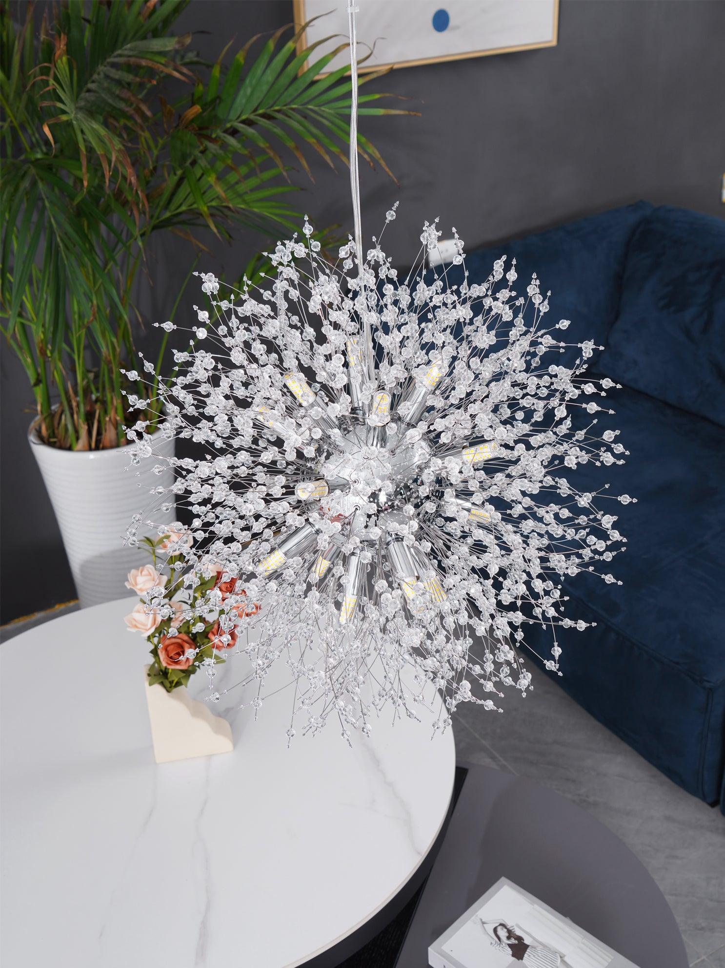 Elegant Gold Crystal Dandelion Chandelier with LED Lights