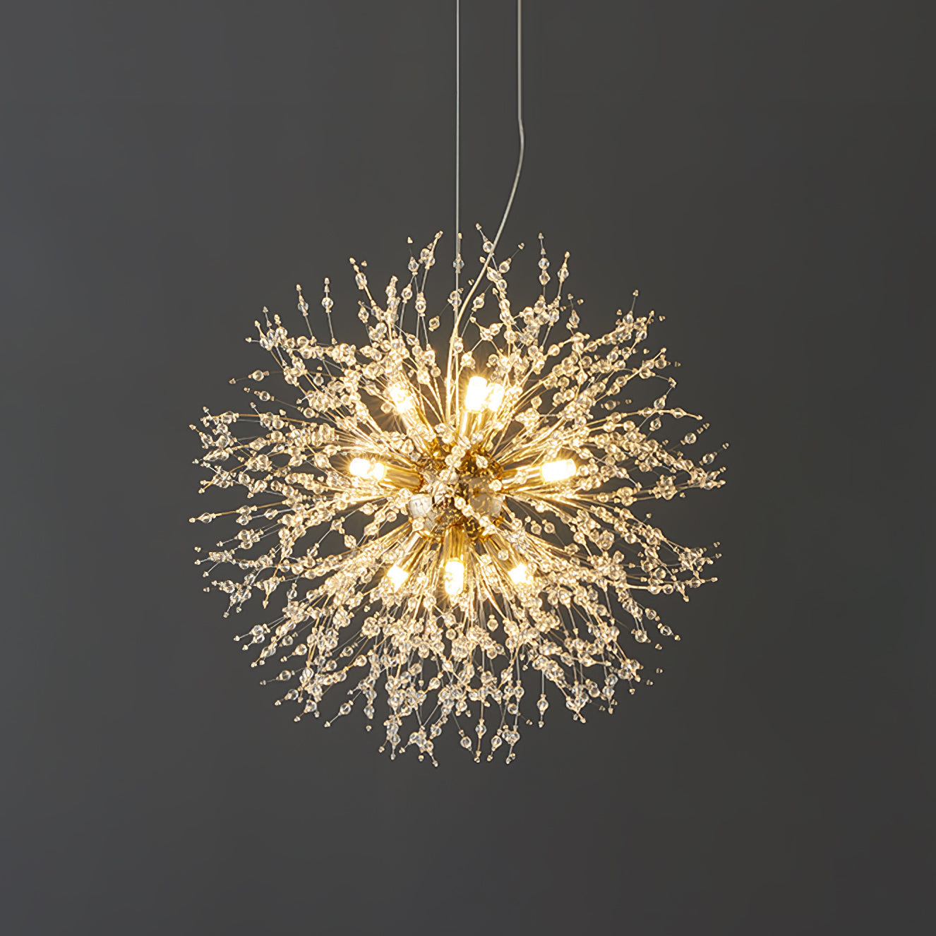 Elegant Gold Crystal Dandelion Chandelier with LED Lights