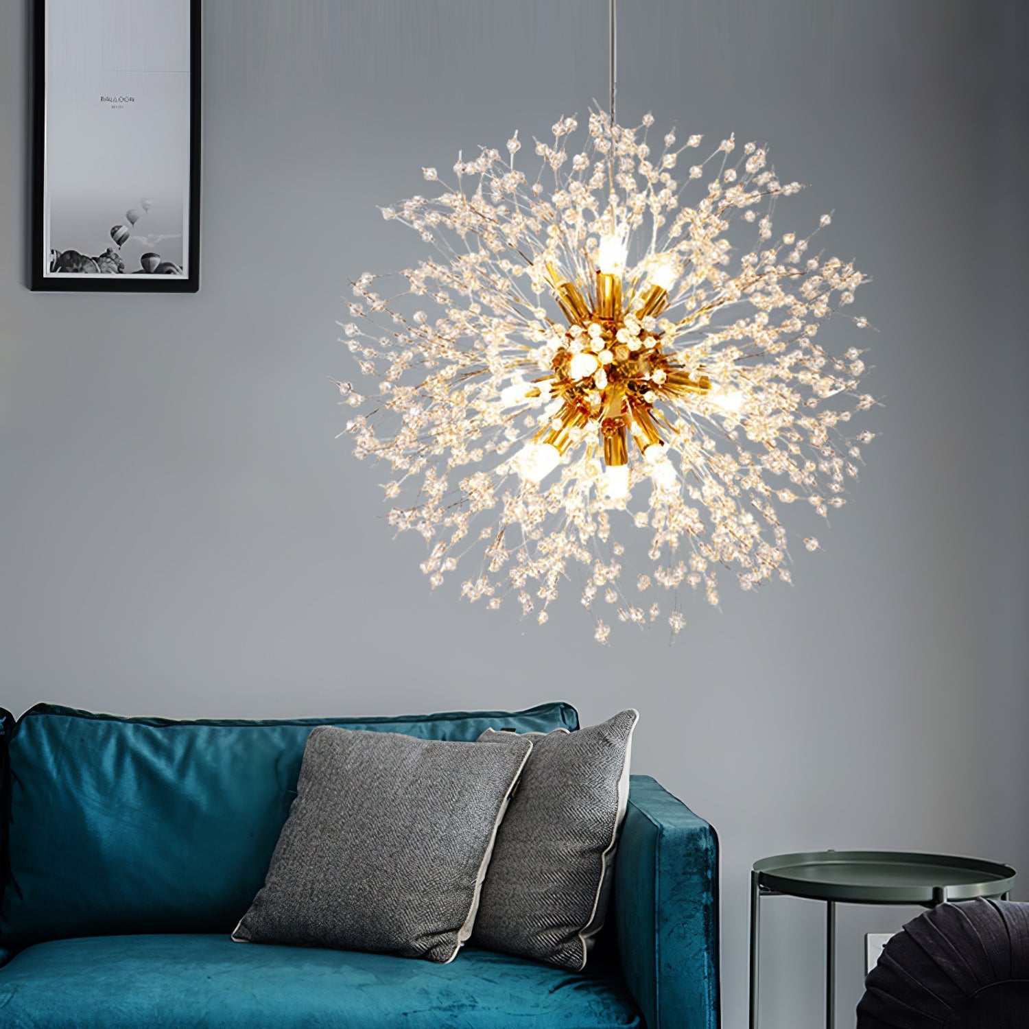 Elegant Gold Crystal Dandelion Chandelier with LED Lights