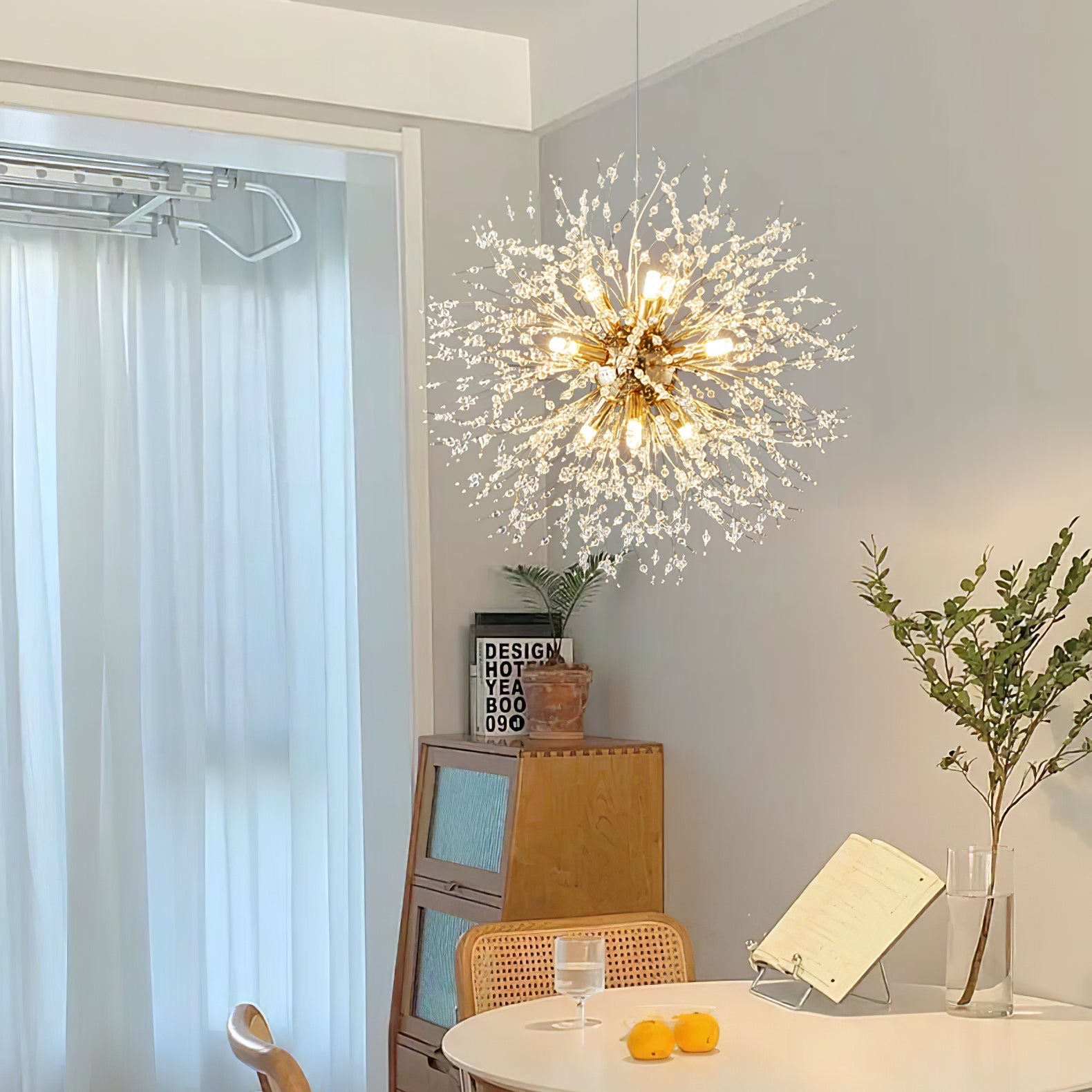 Elegant Gold Crystal Dandelion Chandelier with LED Lights