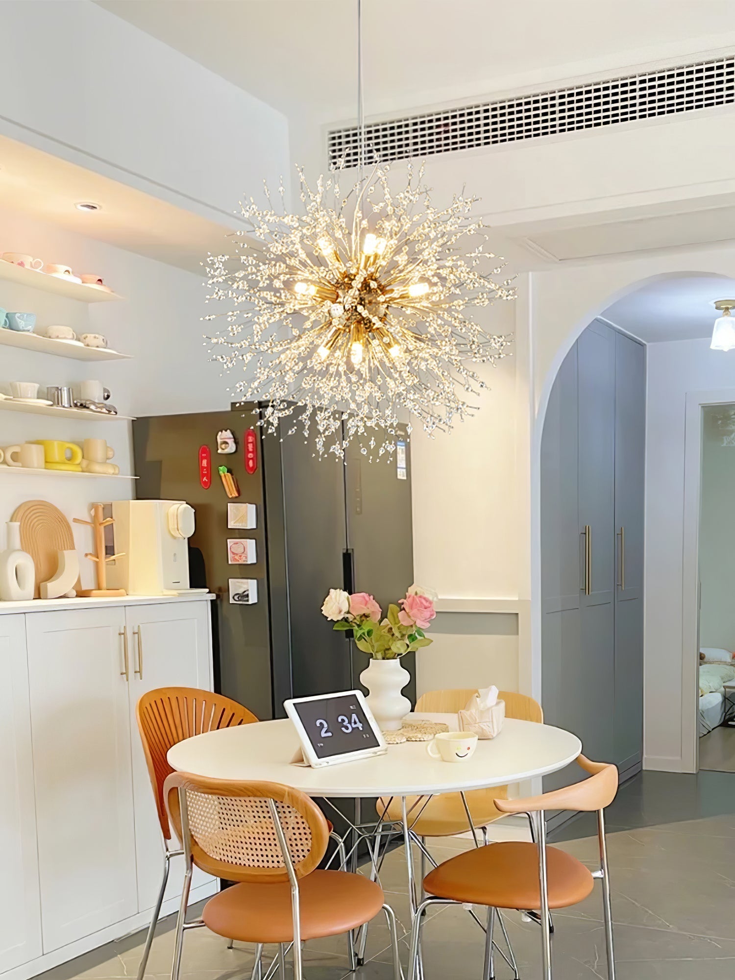 Elegant Gold Crystal Dandelion Chandelier with LED Lights