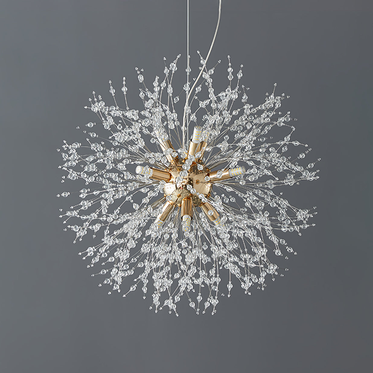 Elegant Gold Crystal Dandelion Chandelier with LED Lights