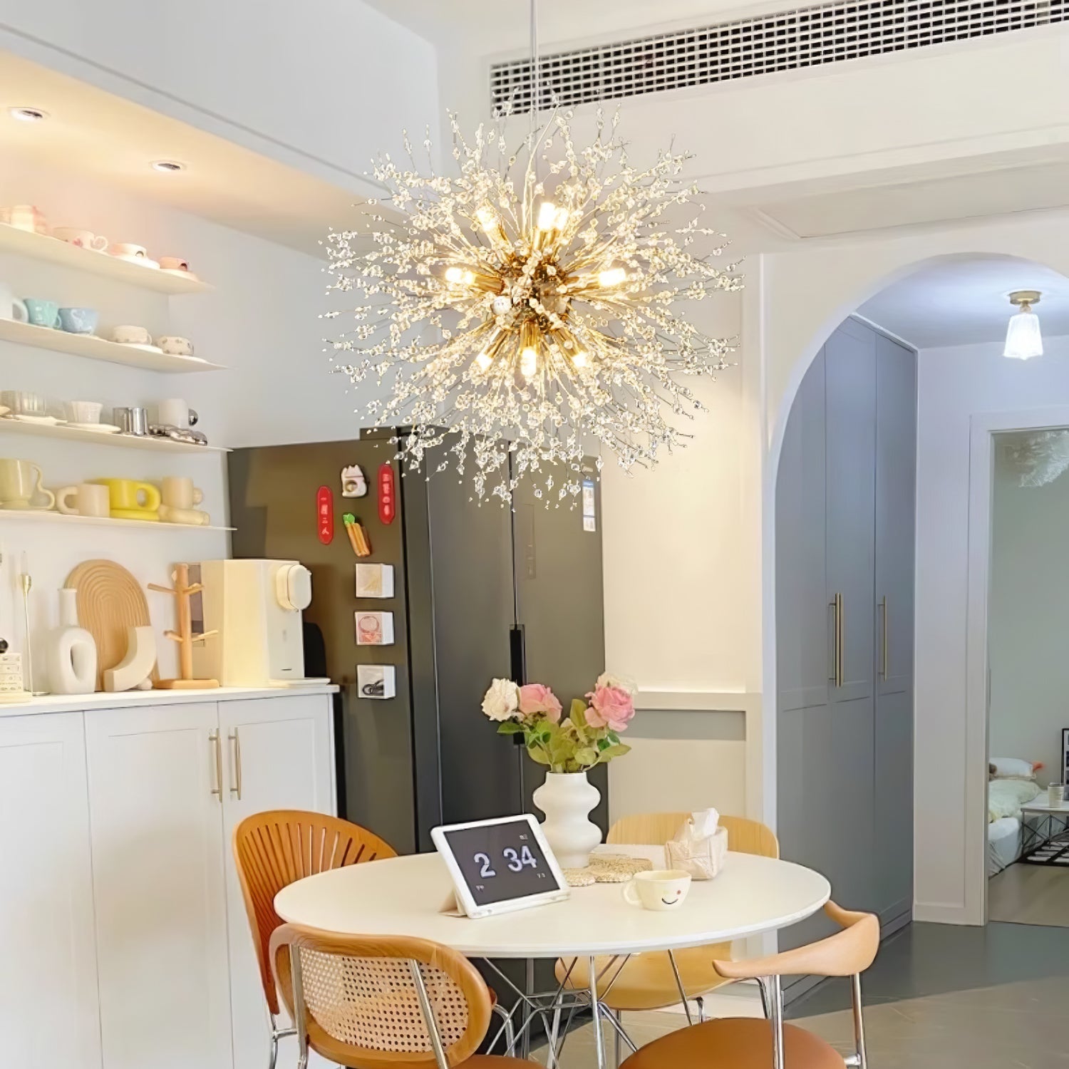 Elegant Gold Crystal Dandelion Chandelier with LED Lights