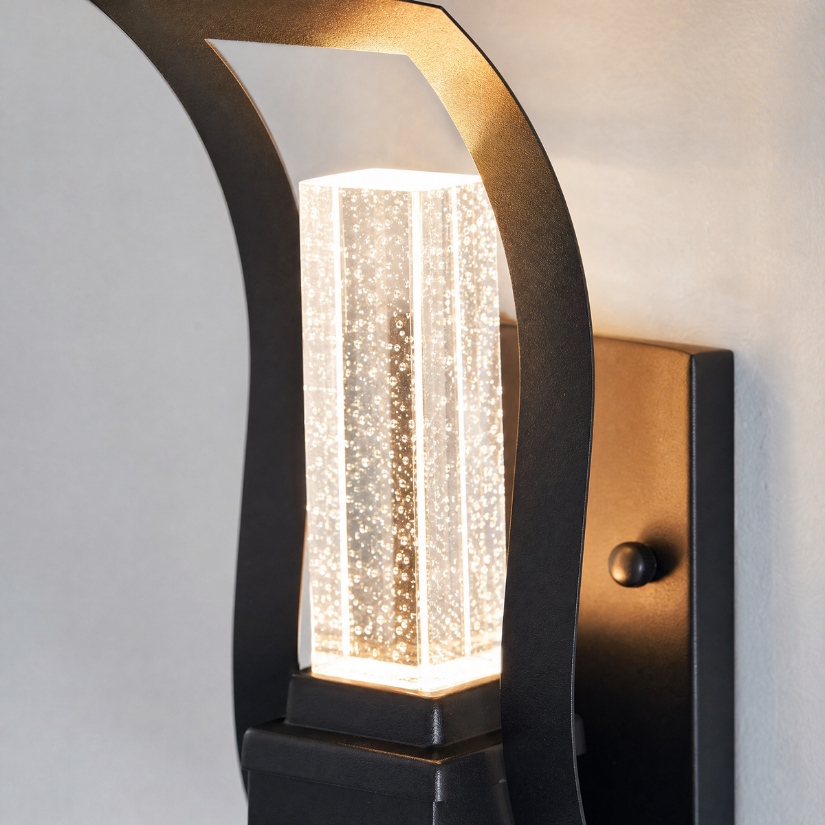 Curved Matte Black Iron and Crystal LED Wall Sconce