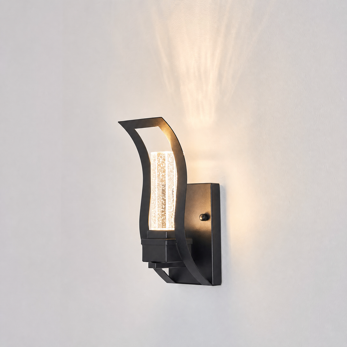 Curved Matte Black Iron and Crystal LED Wall Sconce