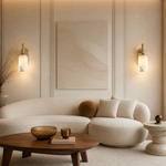Cylinder Arm Single Goblet Alabaster Brass Wall Sconce