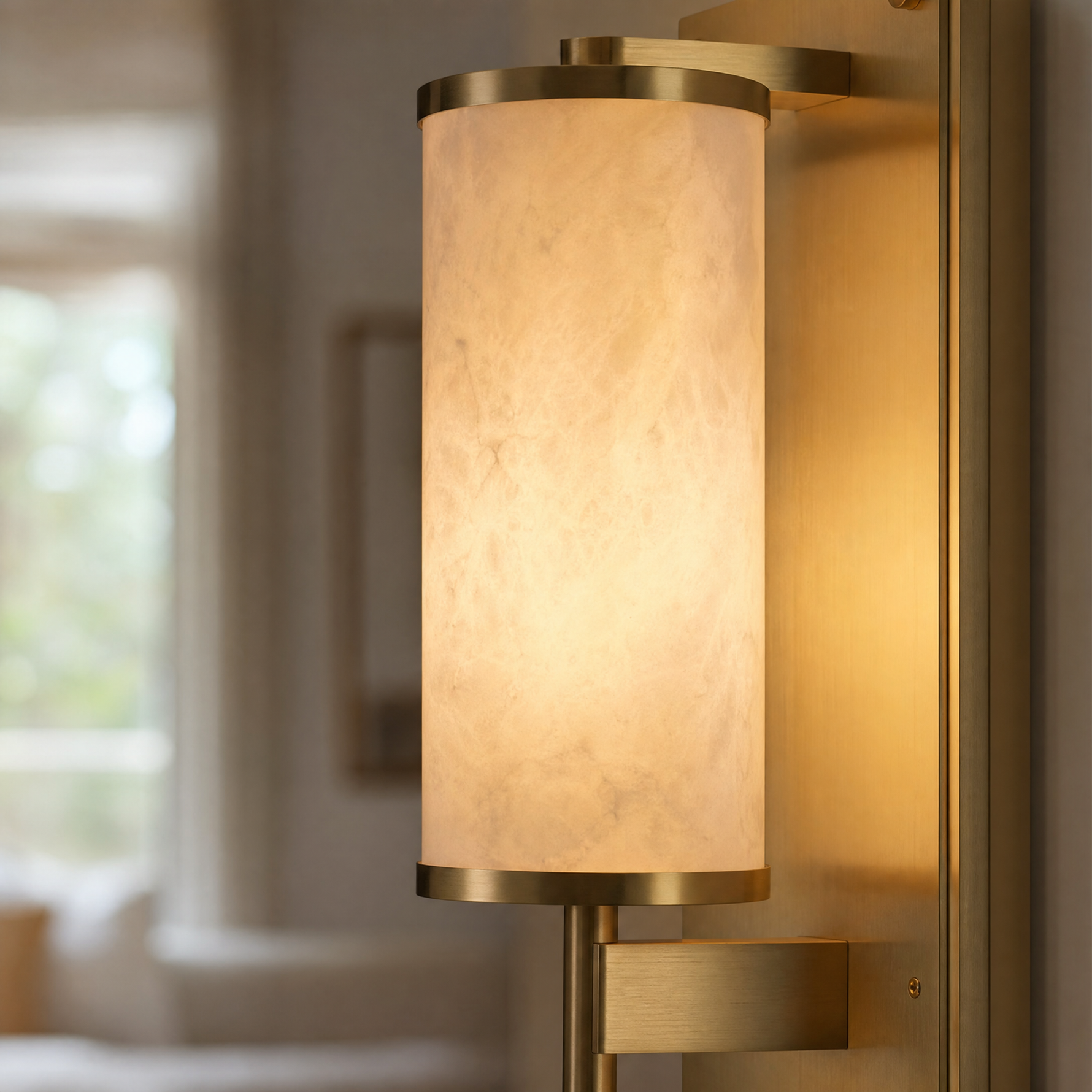Cylinder Arm Stacked Alabaster Black Wall Sconce