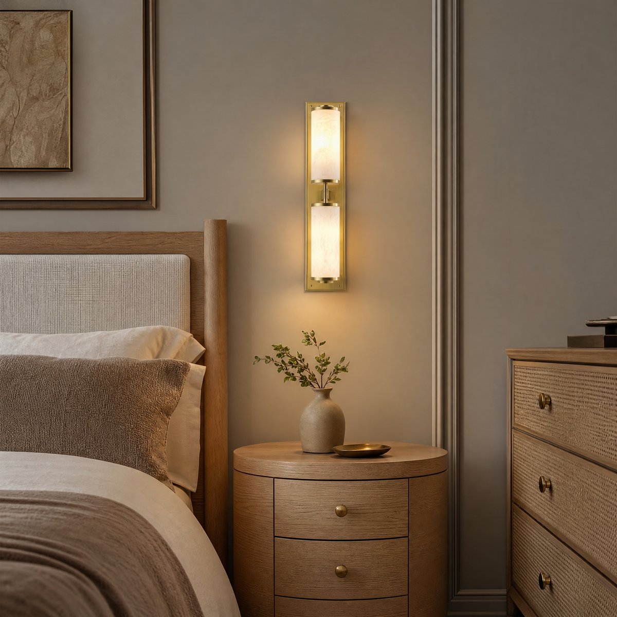 Cylinder Arm Stacked Alabaster Black Wall Sconce