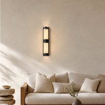 Cylinder Arm Stacked Alabaster Black Wall Sconce