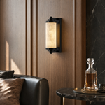 Cylinder Arm Stacked Alabaster Black Wall Sconce