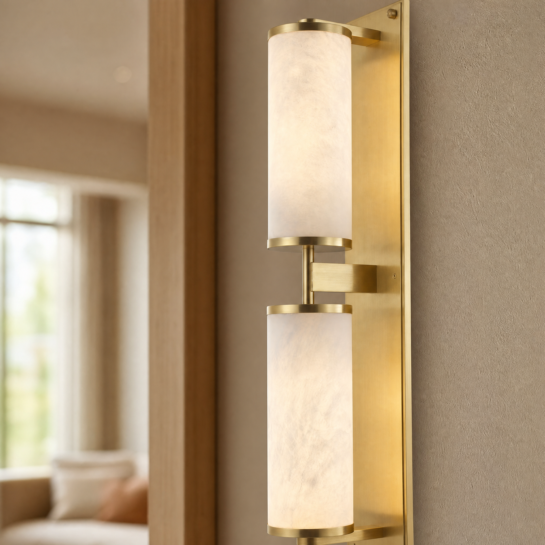 Cylinder Arm Stacked Alabaster Black Wall Sconce