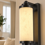 Cylinder Arm Stacked Alabaster Black Wall Sconce