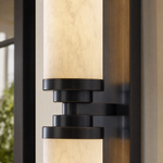 Cylinder Arm Stacked Alabaster Black Wall Sconce