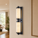 Cylinder Arm Stacked Alabaster Black Wall Sconce