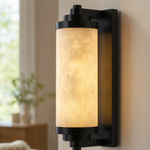 Cylinder Arm Stacked Alabaster Black Wall Sconce