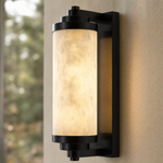 Cylinder Arm Stacked Alabaster Black Wall Sconce