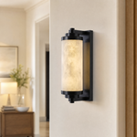 Cylinder Arm Stacked Alabaster Black Wall Sconce