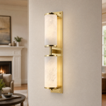 Cylinder Arm Stacked Alabaster Black Wall Sconce