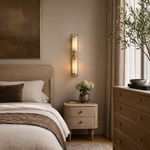 Cylinder Arm Tall Stacked Alabaster Brass Wall Sconce