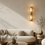 Cylinder Arm Tall Stacked Alabaster Brass Wall Sconce