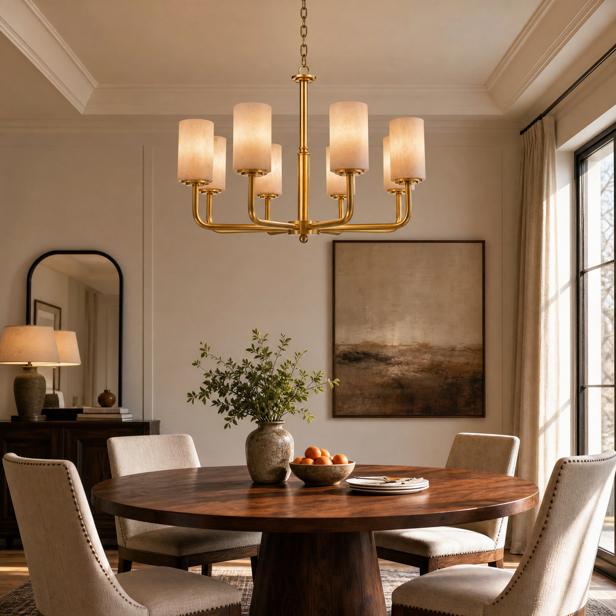 Cylinder Shade Alabaster Pendant Light