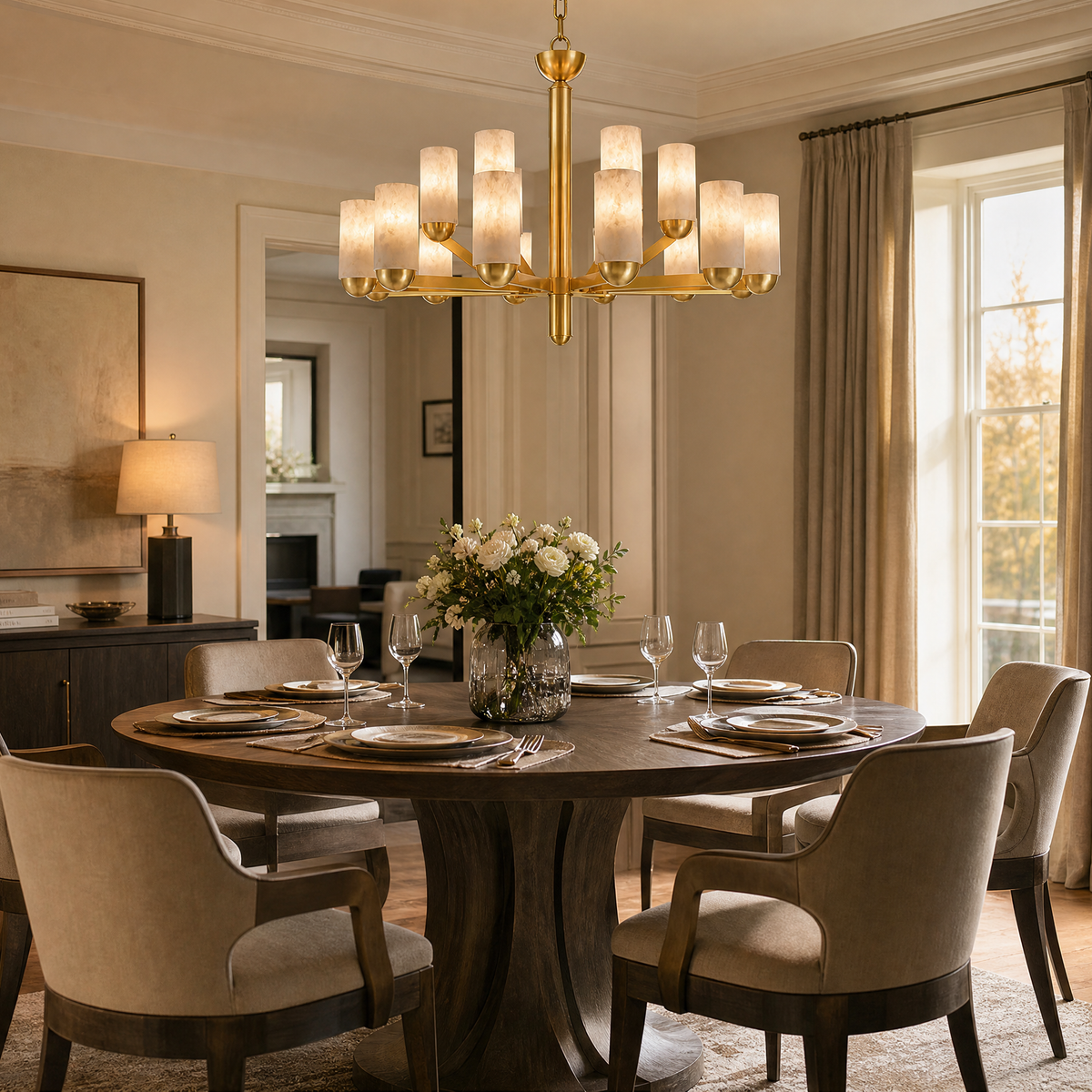 Cylinder Shade Alabaster Pendant Light
