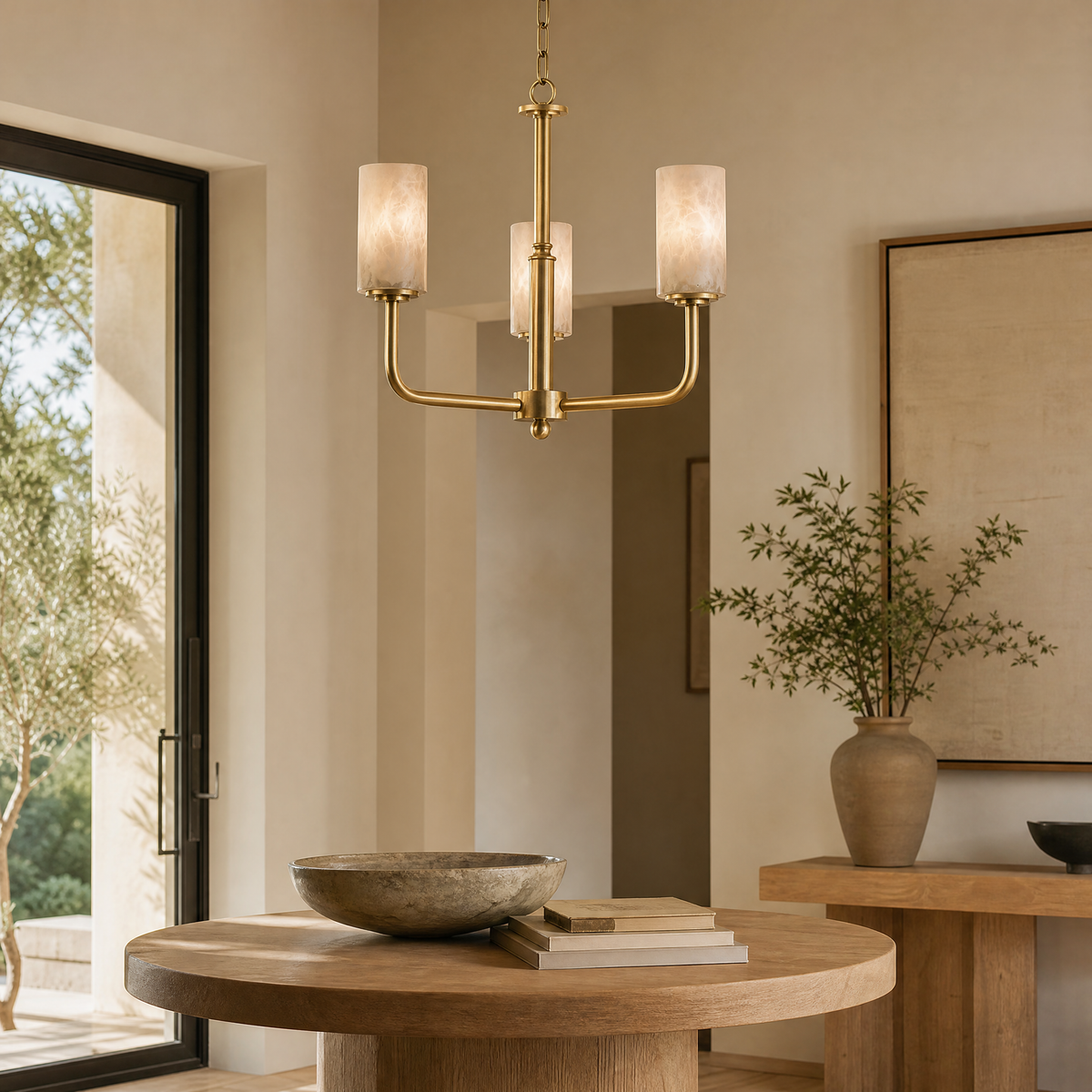 Cylinder Shade Alabaster Pendant Light