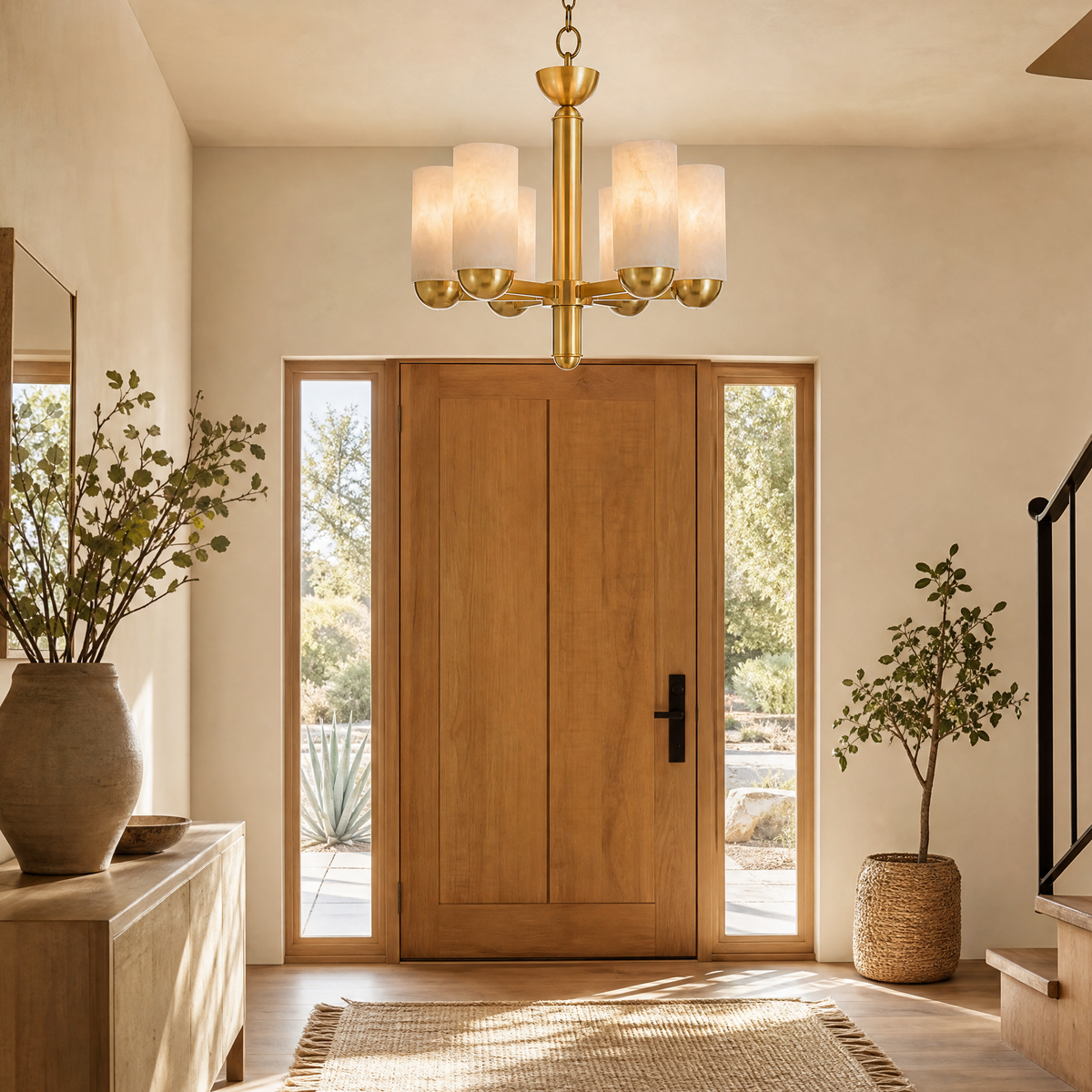 Cylinder Shade Alabaster Pendant Light