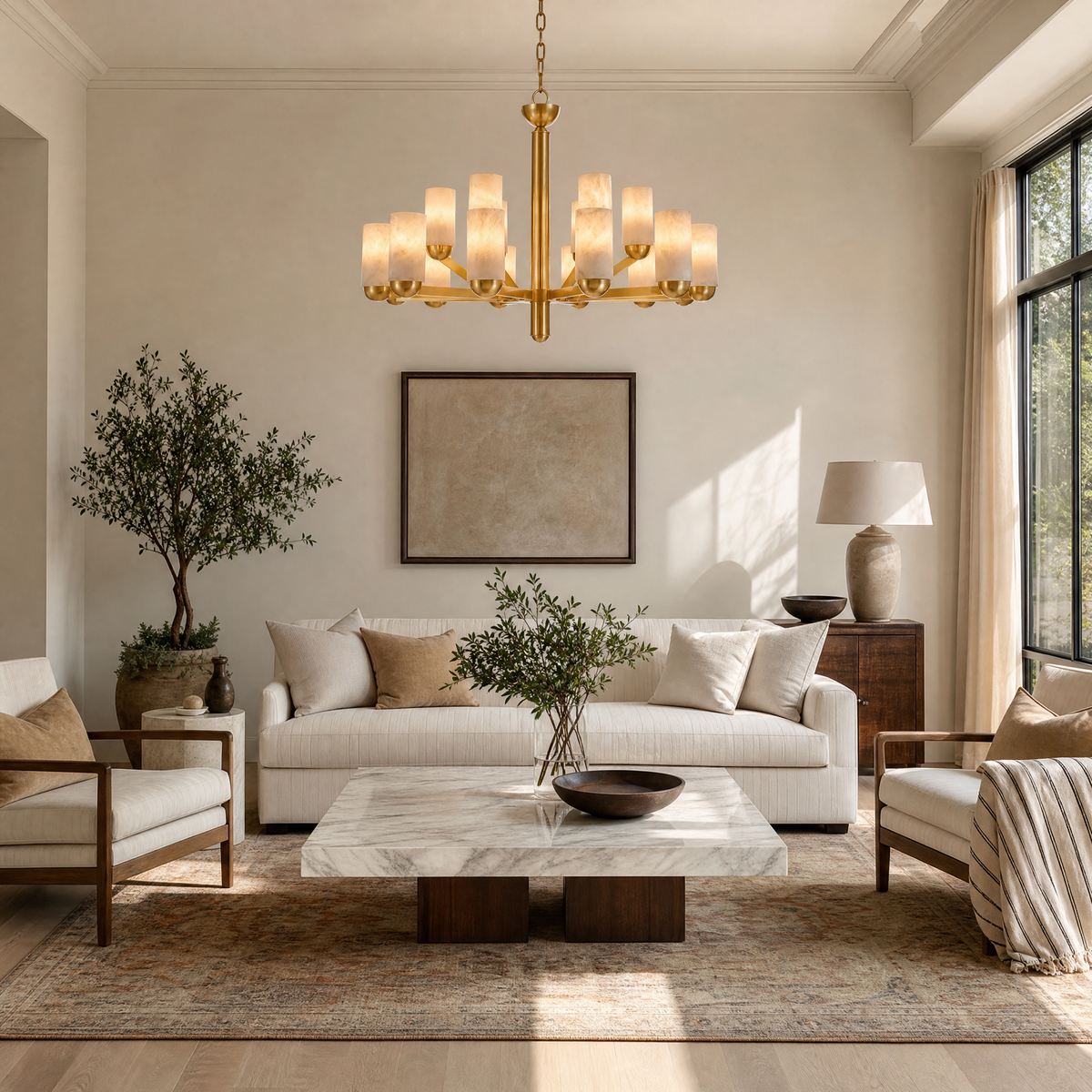 Cylinder Shade Alabaster Pendant Light