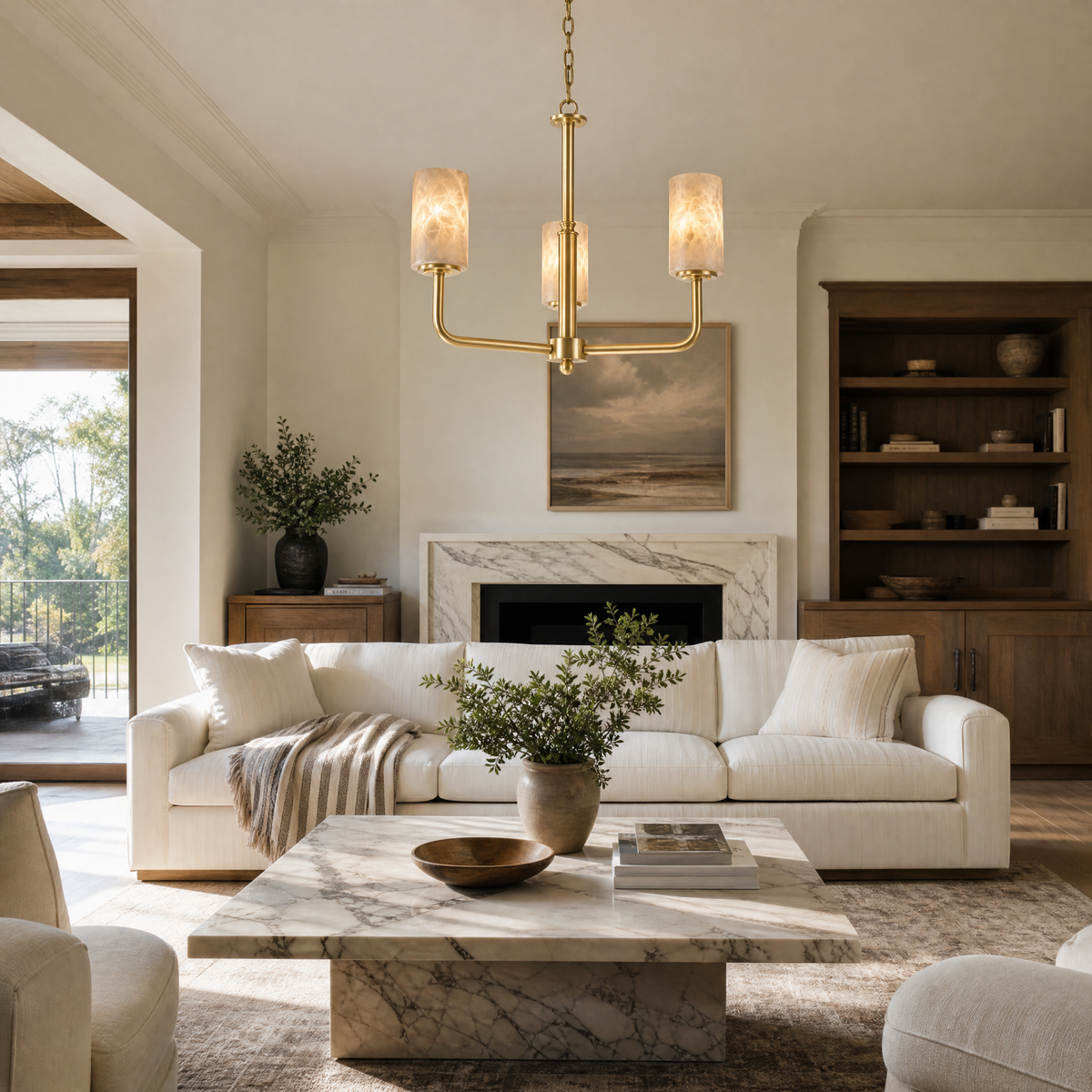 Cylinder Shade Alabaster Pendant Light