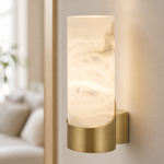 Cylinder Wrap Alabaster Brass Tube Wall Sconce