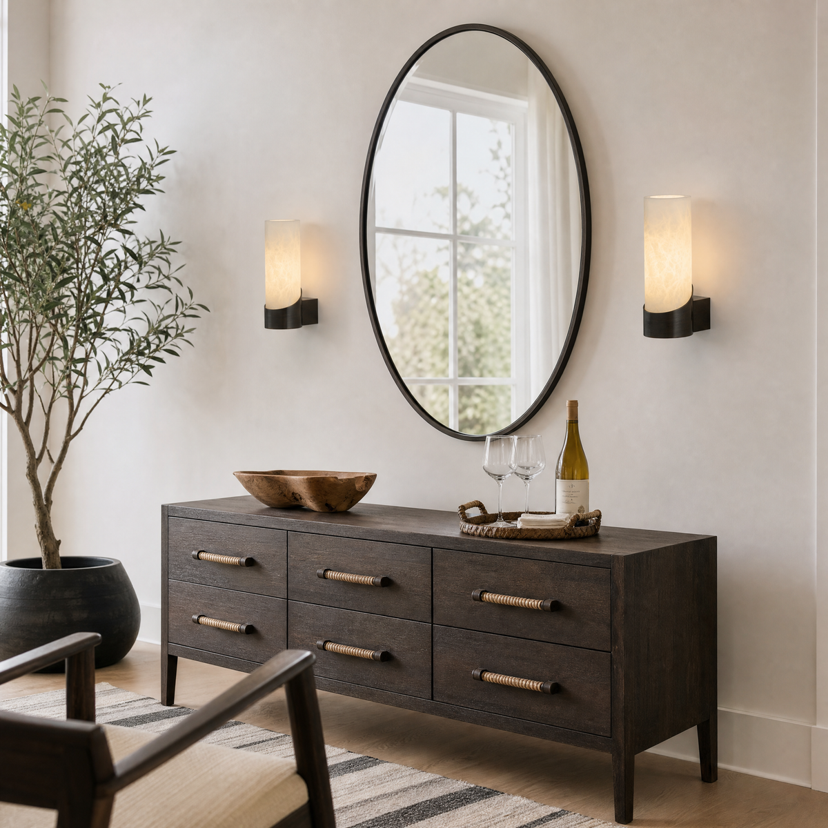 Cylinder Wrap Alabaster Brass Tube Wall Sconce
