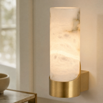 Cylinder Wrap Alabaster Brass Tube Wall Sconce
