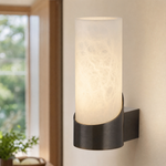 Cylinder Wrap Alabaster Brass Tube Wall Sconce