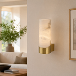 Cylinder Wrap Alabaster Brass Tube Wall Sconce