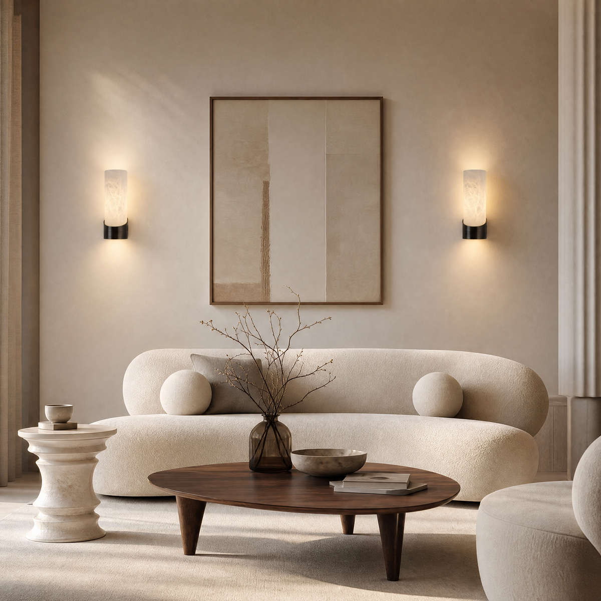 Cylinder Wrap Alabaster Brass Tube Wall Sconce