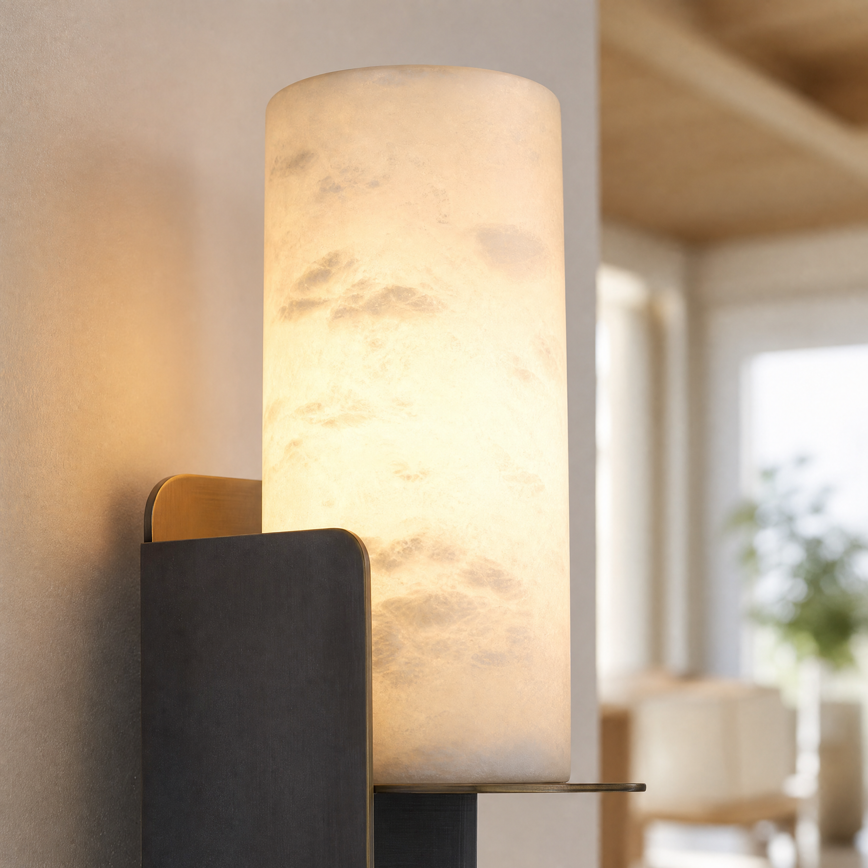 Cylinder Wrap Alabaster Bronze Blade Wall Sconce