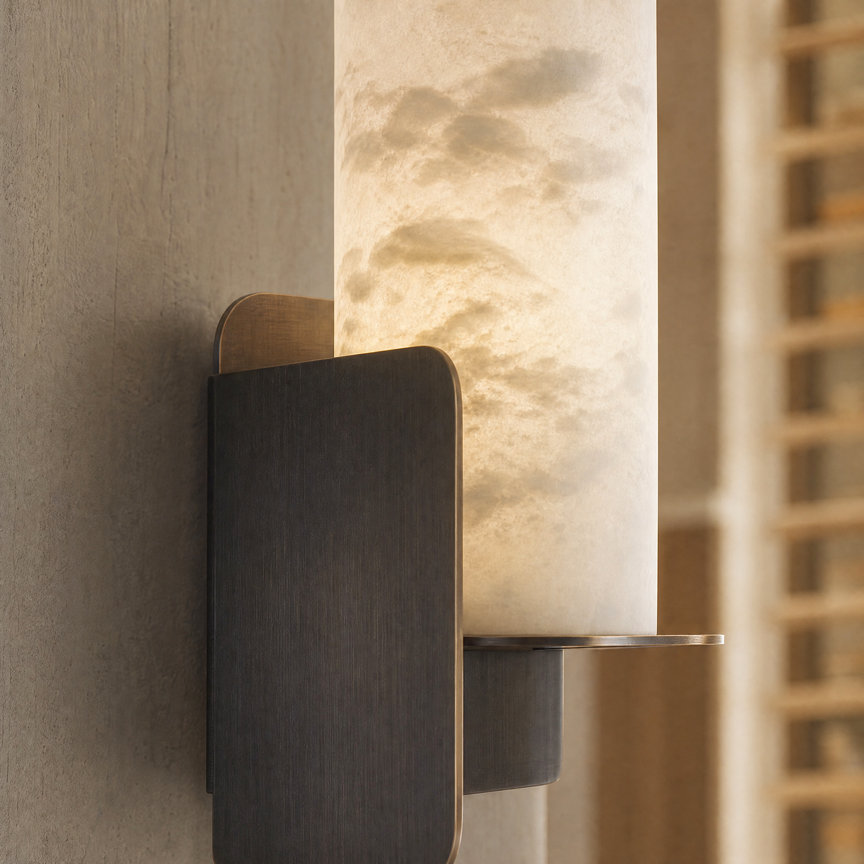 Cylinder Wrap Alabaster Bronze Blade Wall Sconce