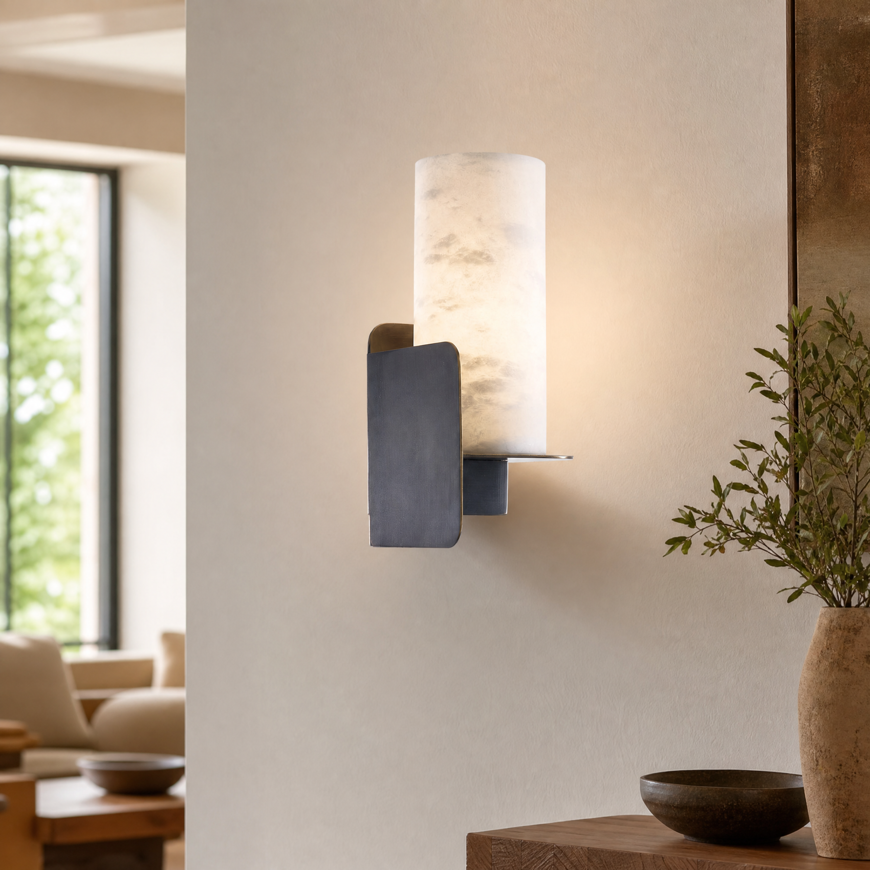 Cylinder Wrap Alabaster Bronze Blade Wall Sconce