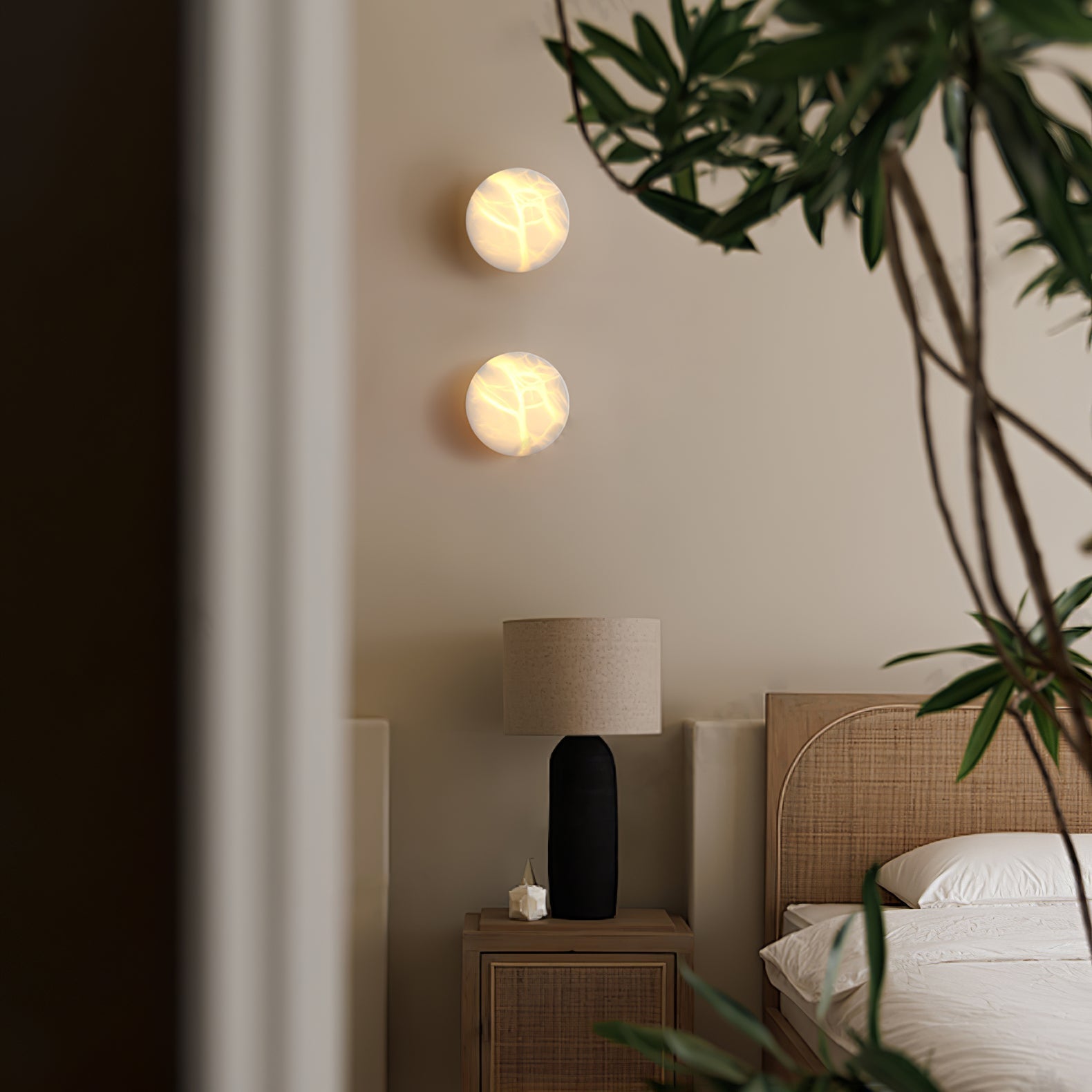 Elegant Cylindrical Alabaster Wall Light with Brass Finish